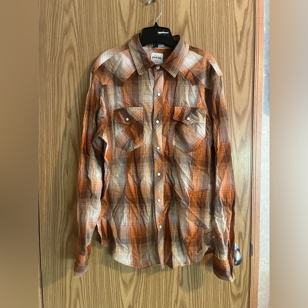 Mens Fossil Plaid Long Sleeve Shirt
